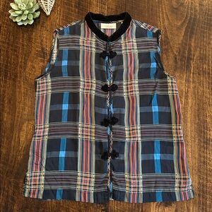 Judith Heart | Plaid Sleeveless 100% Silk Sleep Top/Blouse, Size S